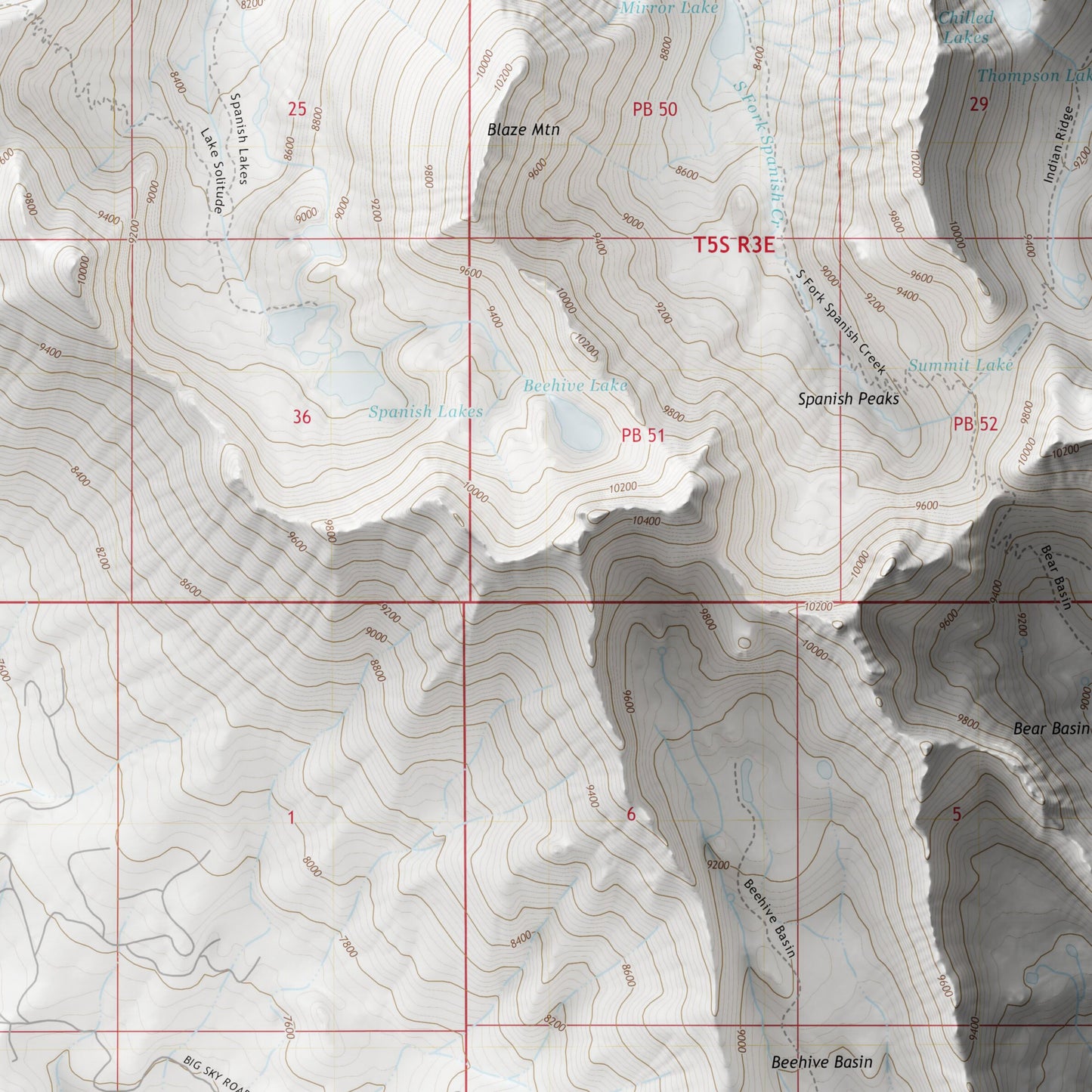 Big Sky, Montana - Shaded Relief Map (2020)