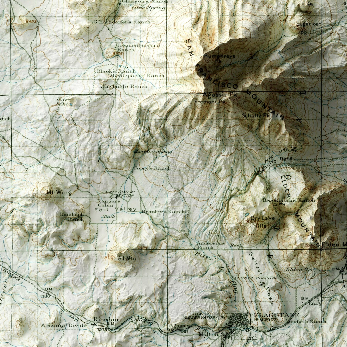 Flagstaff, Arizona - Shaded Relief Map (1908)