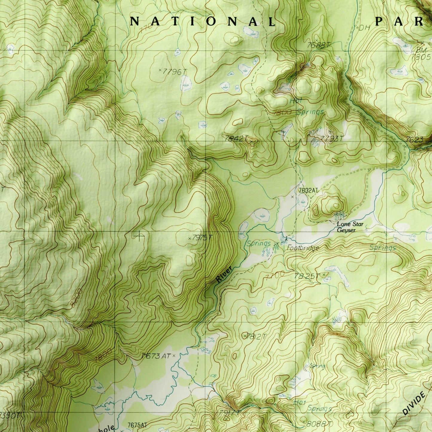 Old Faithful, Wyoming - Shaded Relief Map (1986)