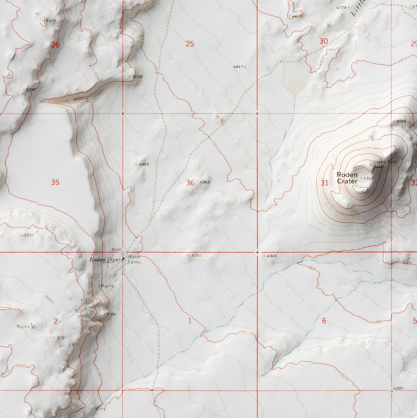 Roden Crater, Arizona - Shaded Relief Map (1969)