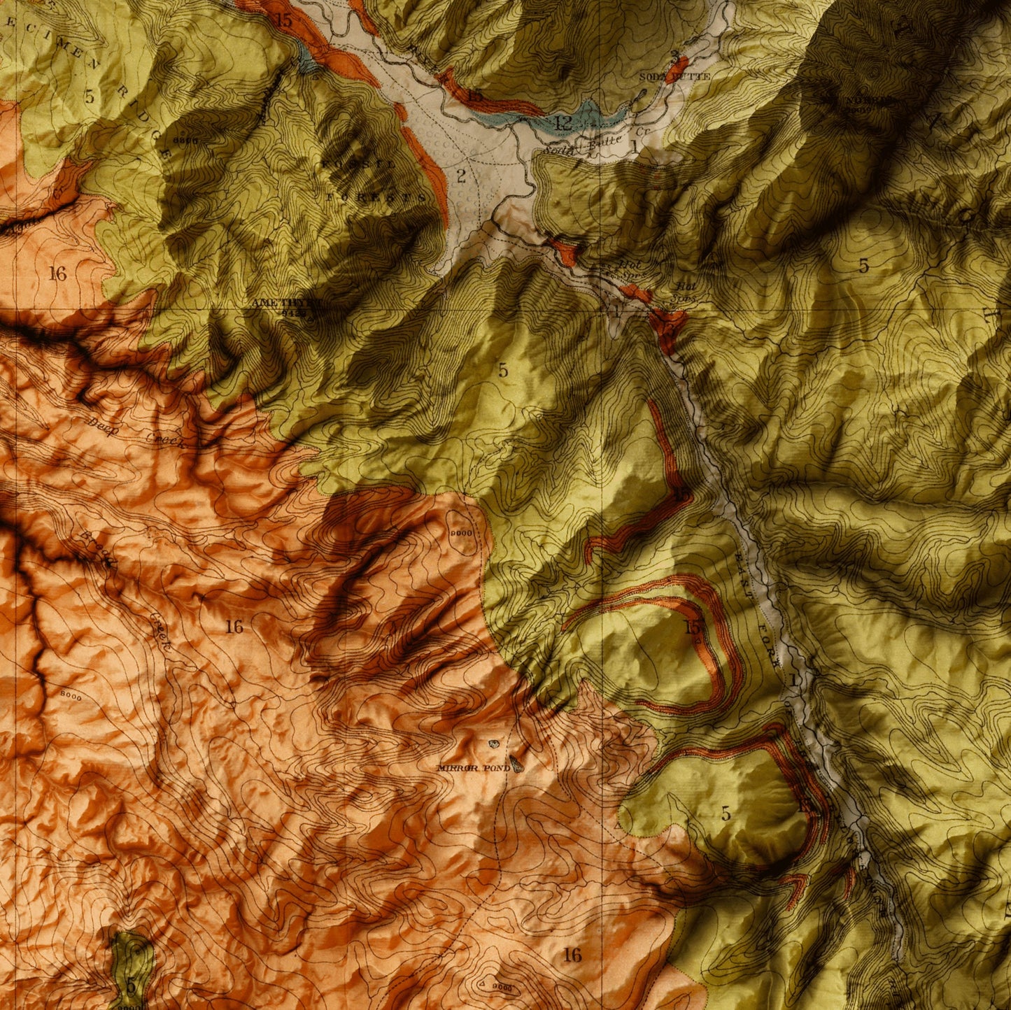 Yellowstone National Park - Shaded Relief Map (1878)