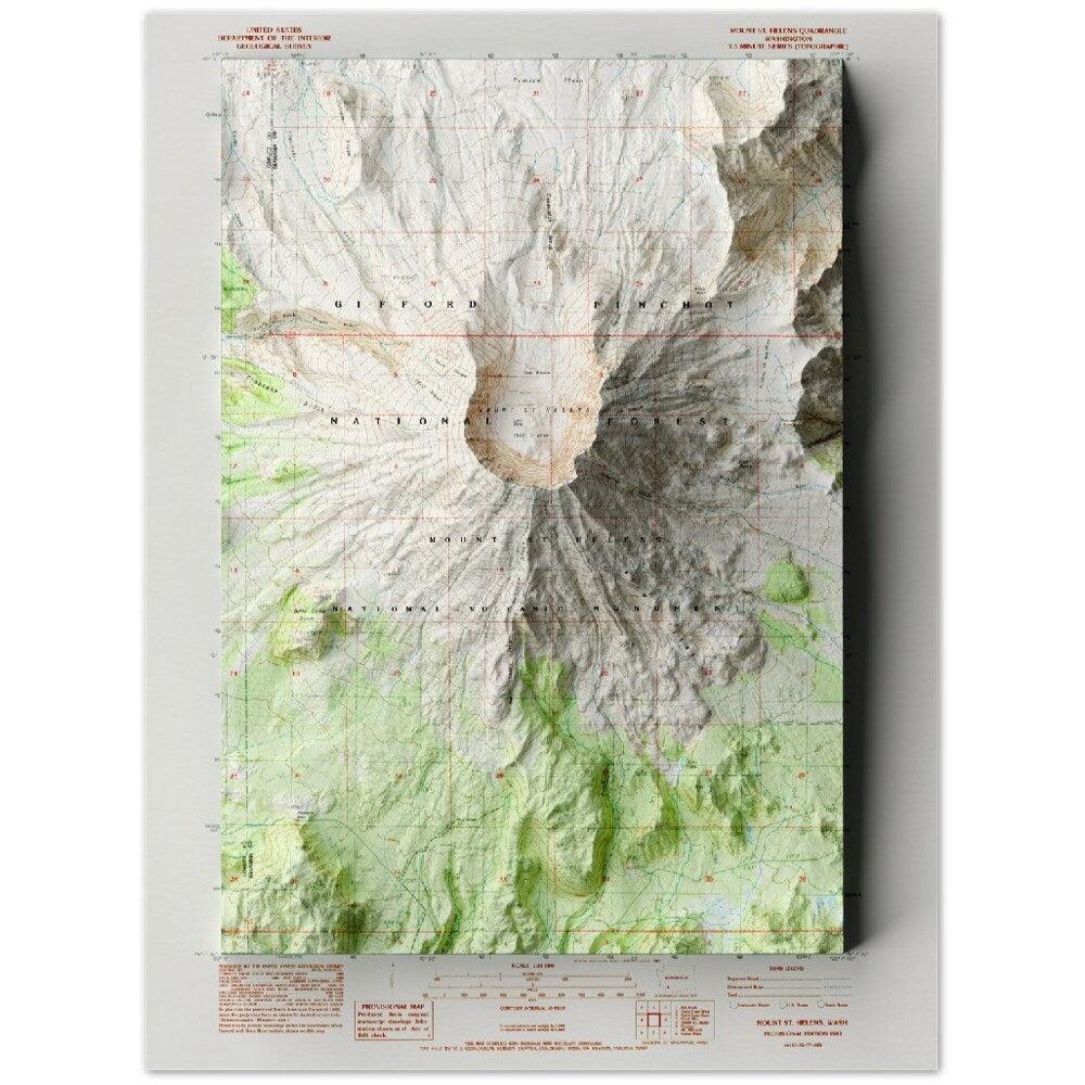 Mount Saint Helens, Washington - Shaded Relief Map (1983)