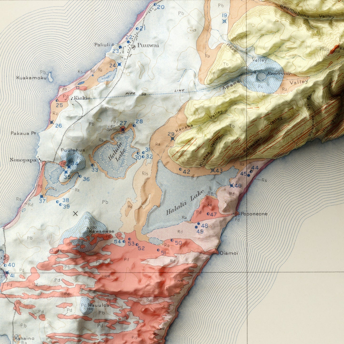 Niihau, Hawaii Geology - Shaded Relief Map (1945)