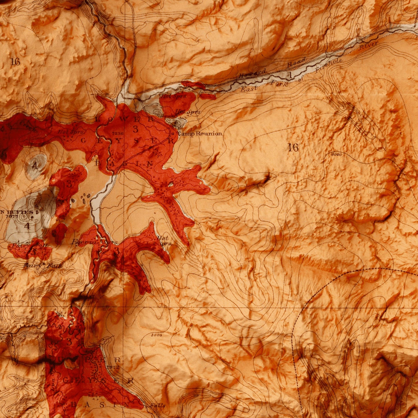 Yellowstone National Park - Shaded Relief Map (1878)