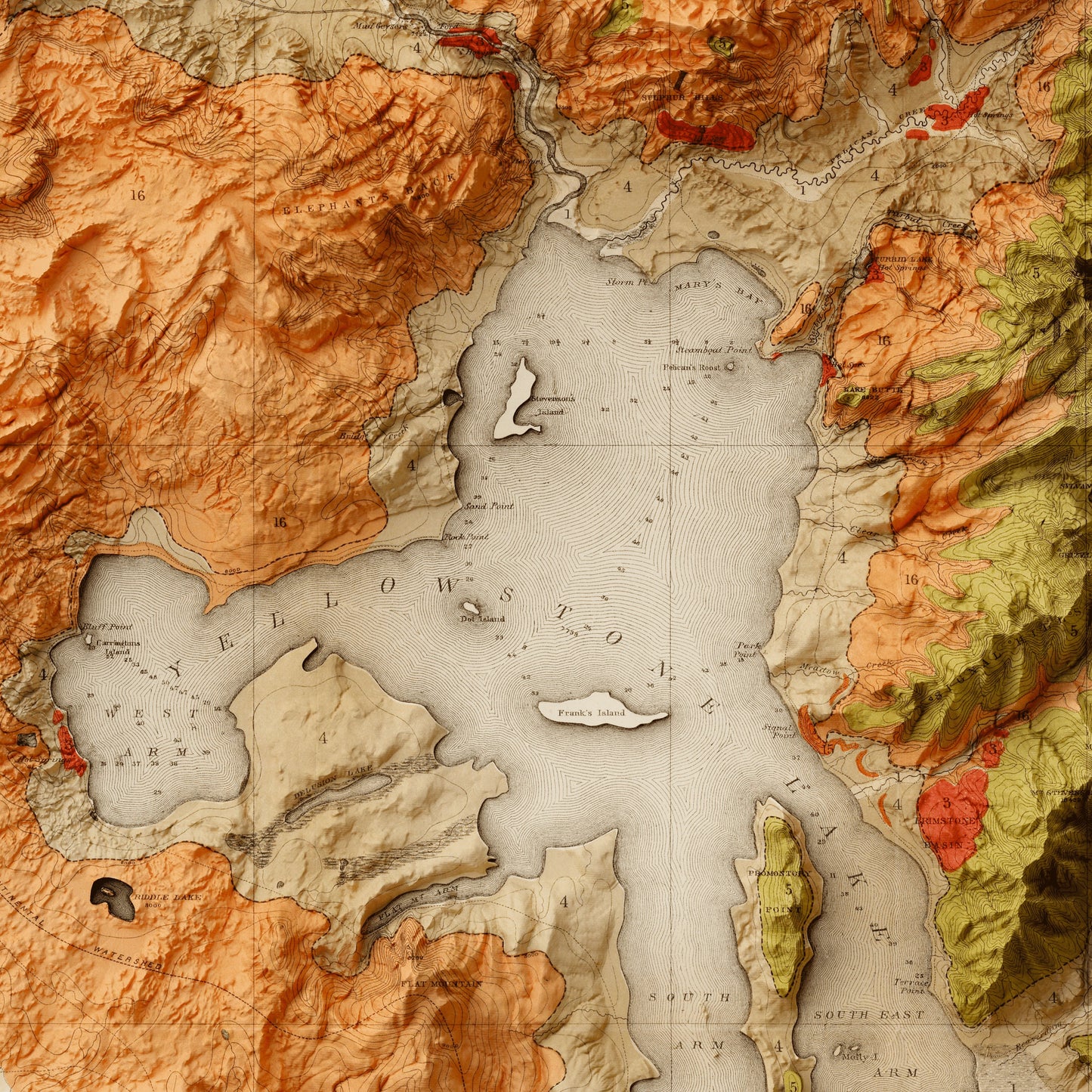 Yellowstone National Park - Shaded Relief Map (1878)