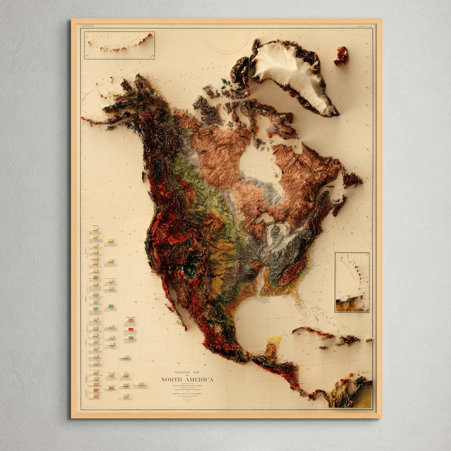 North America Geology - Shaded Relief Map (1911)