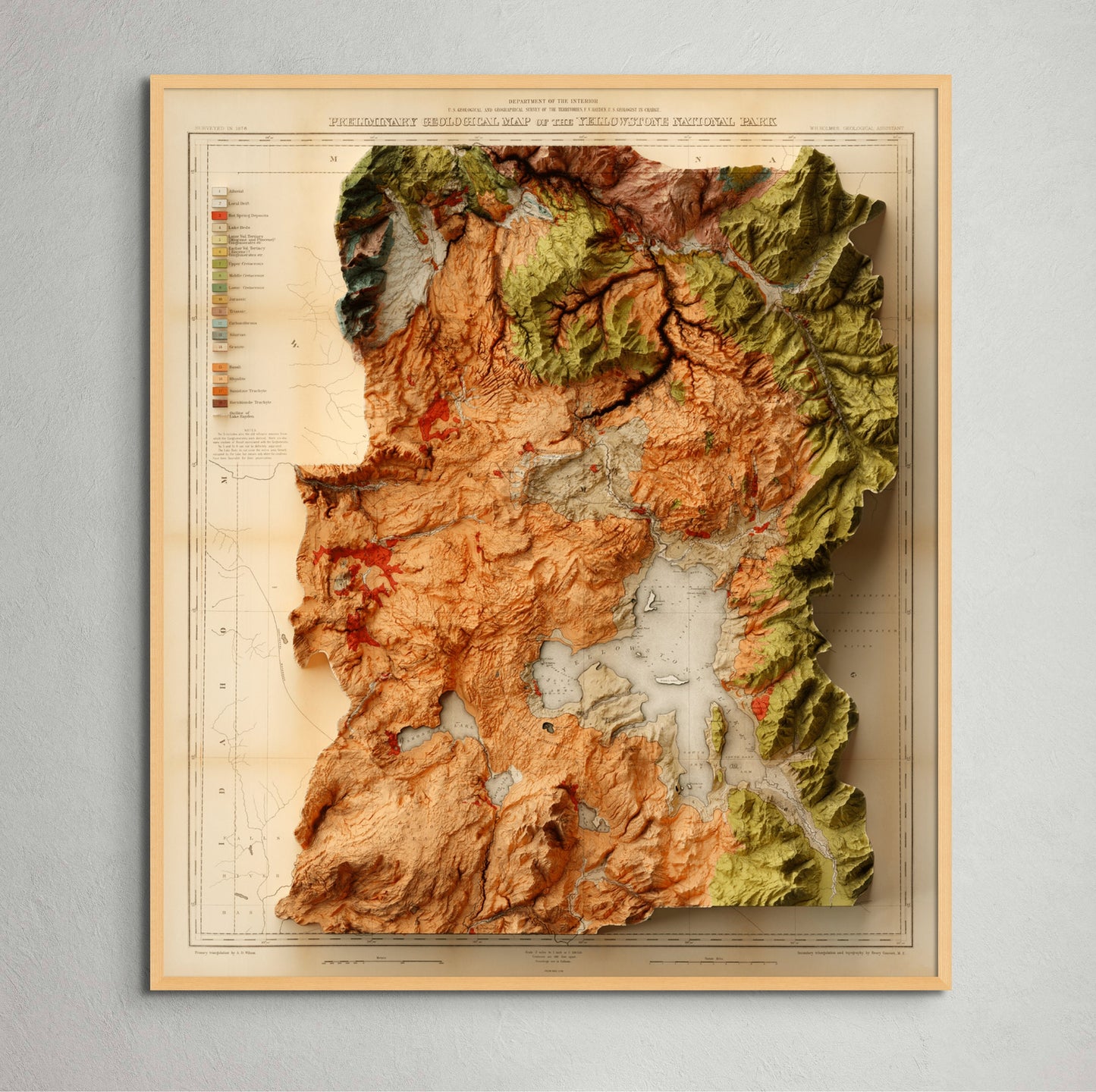 Yellowstone National Park - Shaded Relief Map (1878)