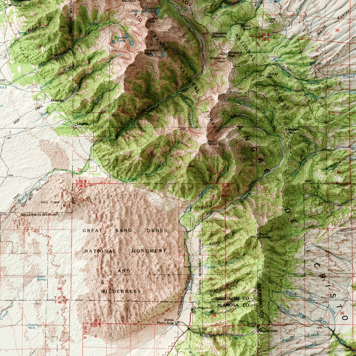 Great Sand Dunes National Park - Shaded Relief Map (1982)