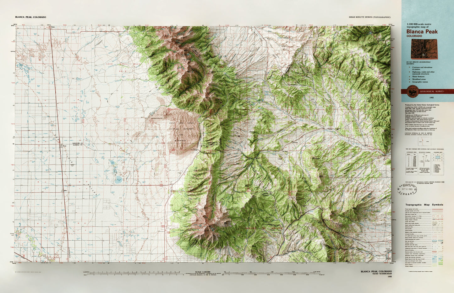 Great Sand Dunes National Park - Shaded Relief Map (1982)