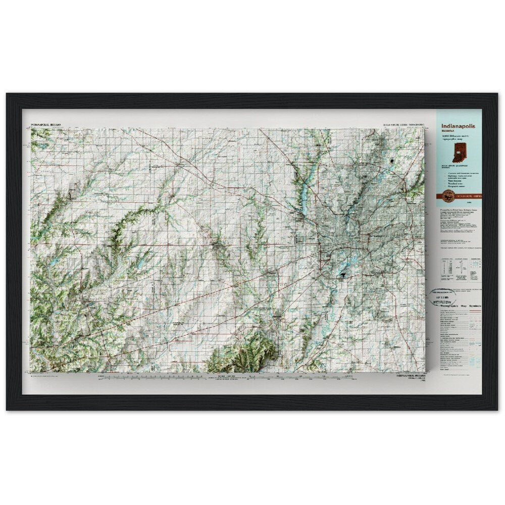 Indianapolis, Indiana - Shaded Relief Map (1986)