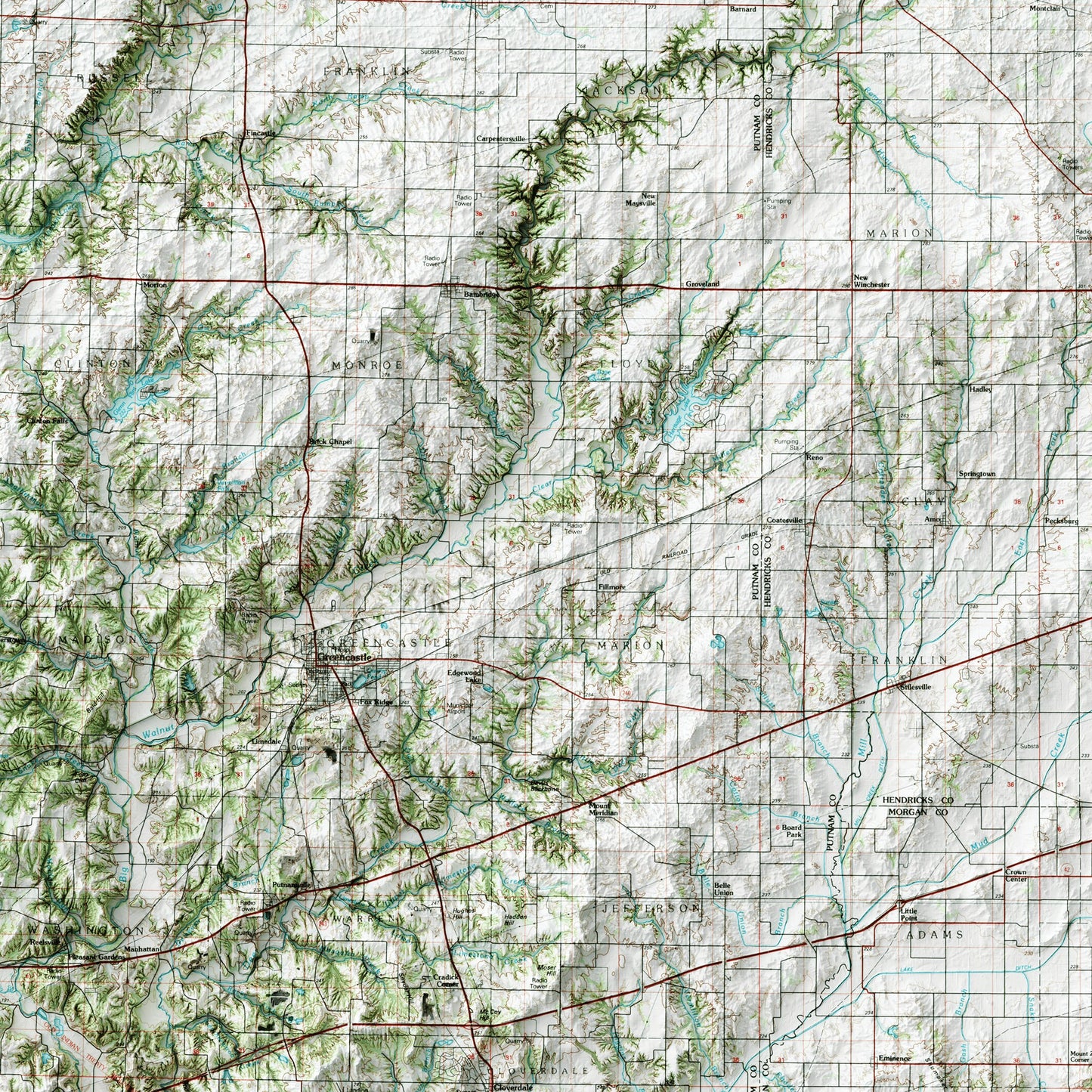 Indianapolis, Indiana - Shaded Relief Map (1986)