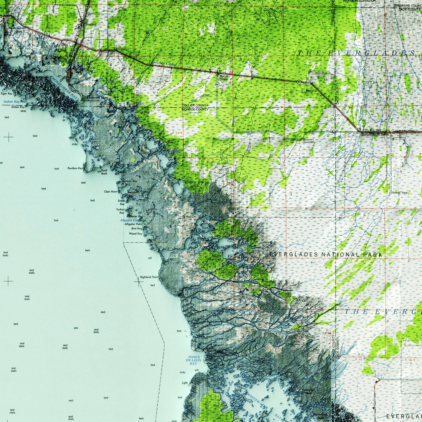 Miami, Florida - Shaded Relief Map (1958)