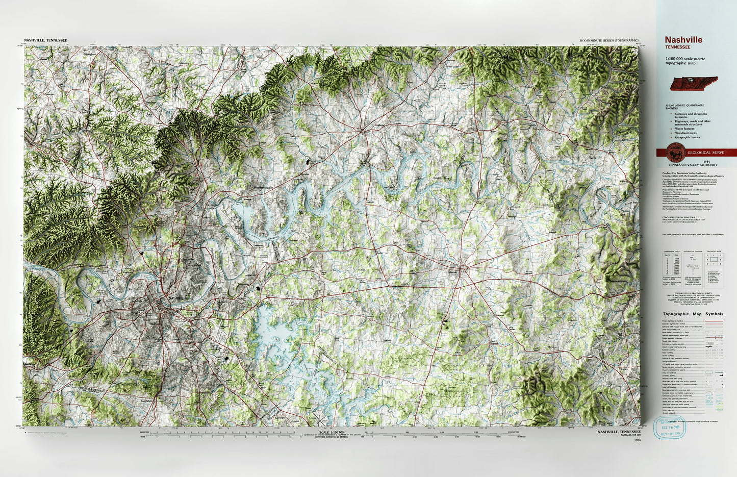 Nashville, Tennessee - Shaded Relief Map (1984)