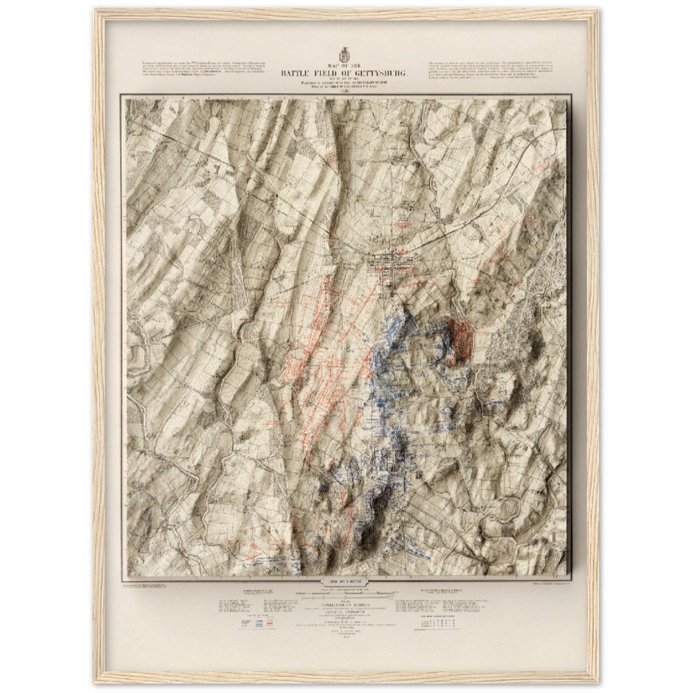 Battle of Gettysburg Vintage Map: Third Day's Battle - Shaded Relief (1876)