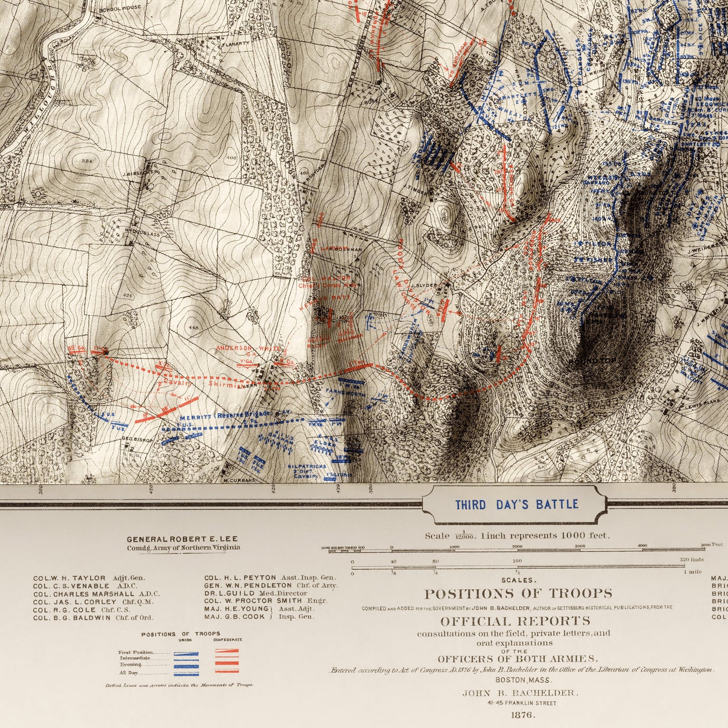 Battle of Gettysburg Vintage Map: Third Day's Battle - Shaded Relief (1876)