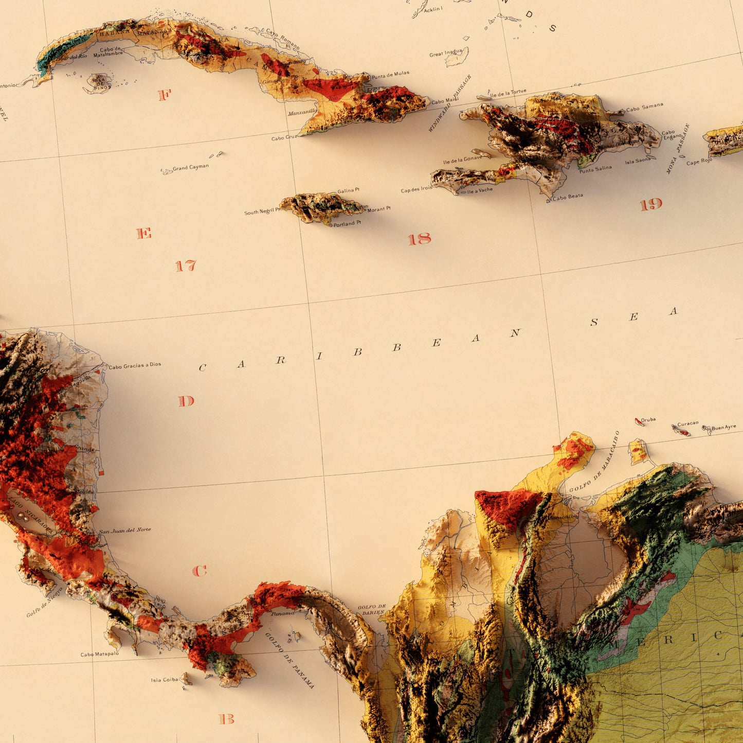 North America Geology - Shaded Relief Map (1911)