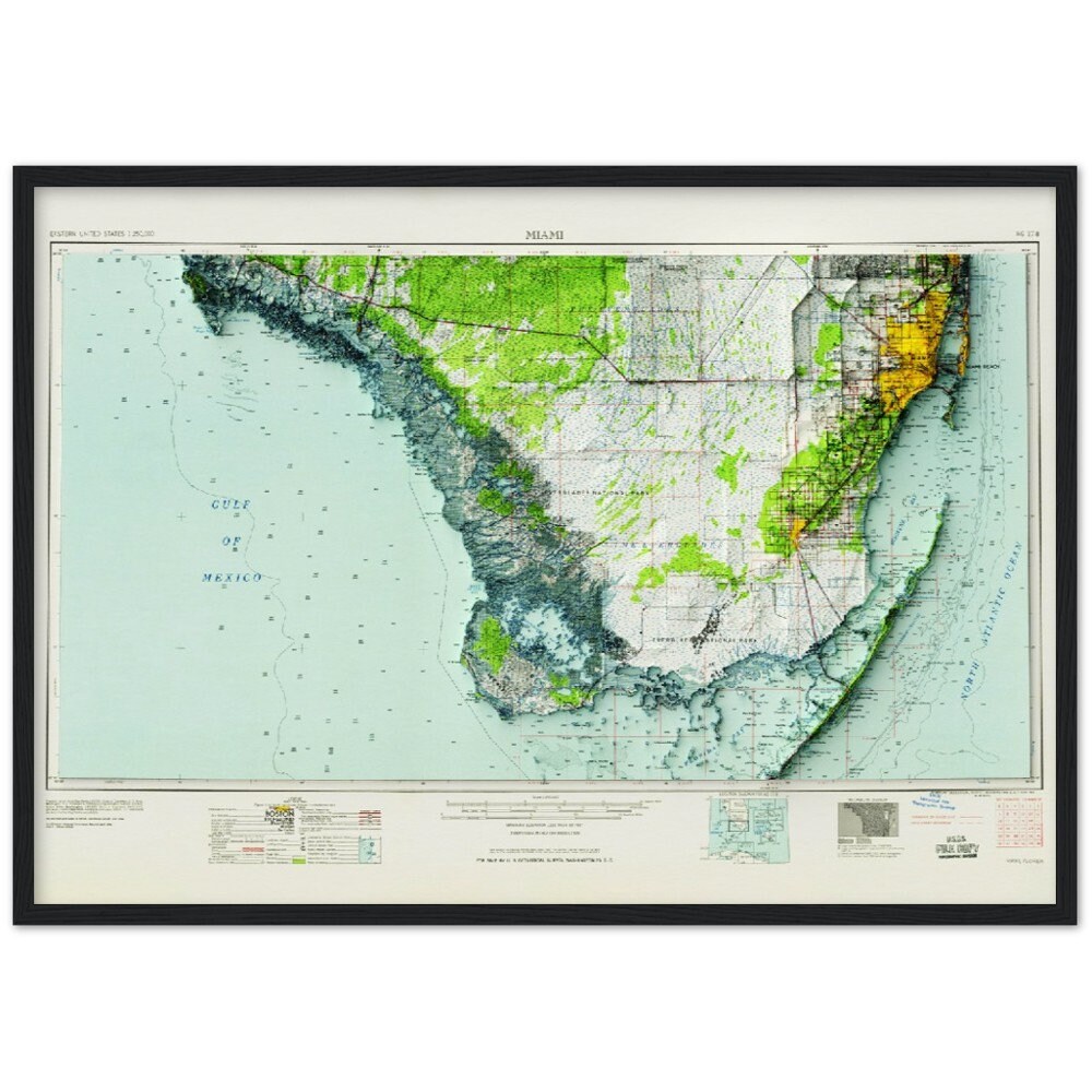 Miami, Florida - Shaded Relief Map (1958)