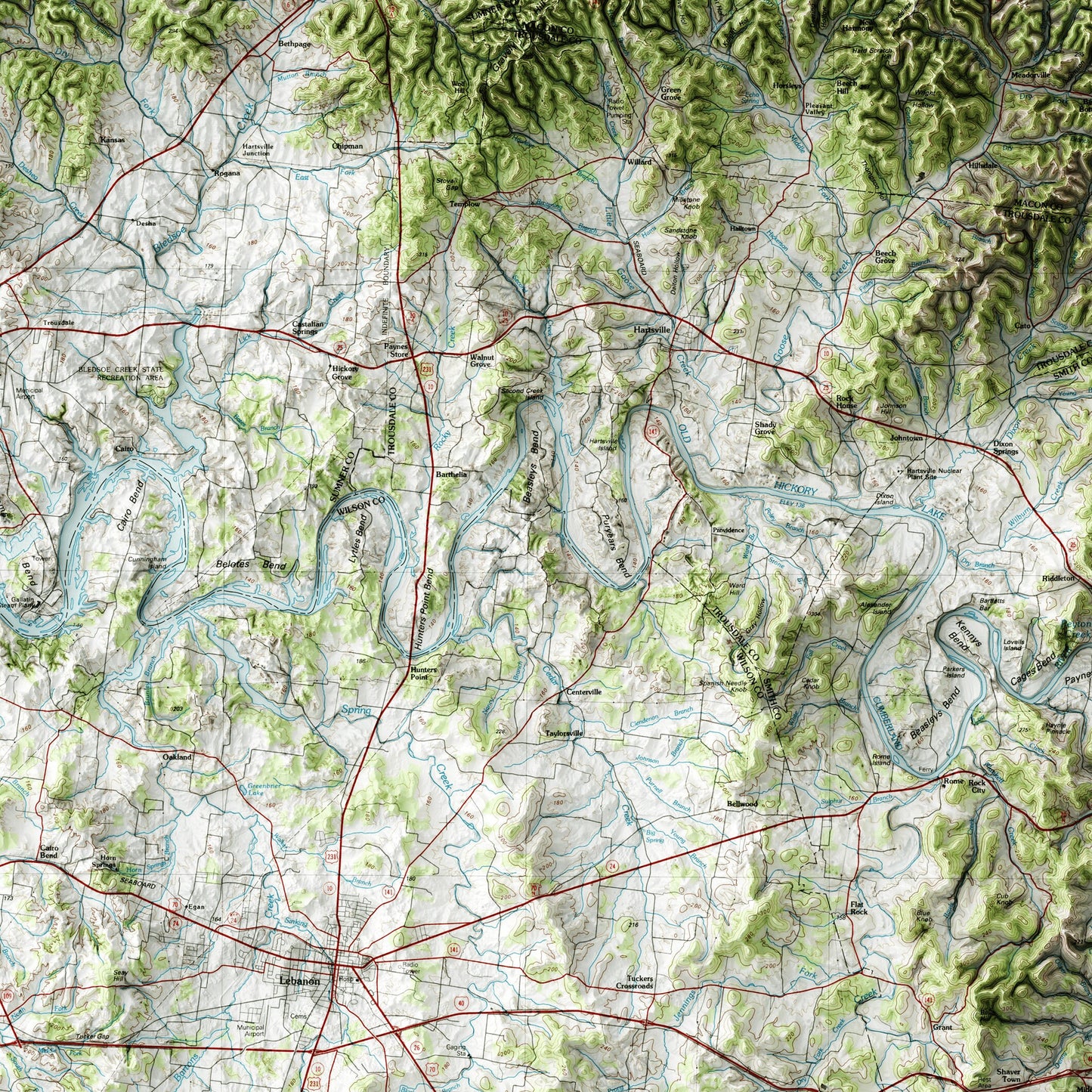 Nashville, Tennessee - Shaded Relief Map (1984)