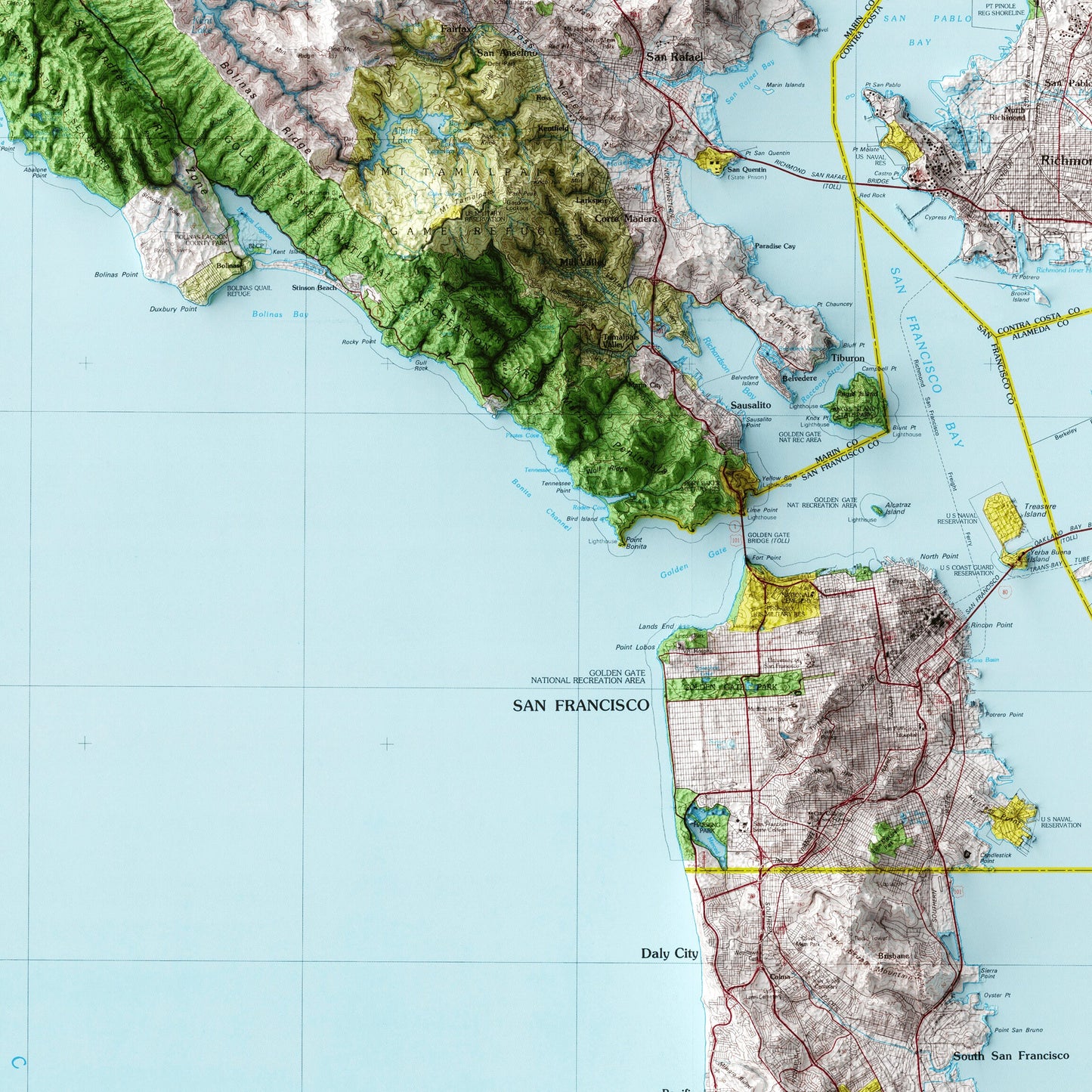 San Francisco - Shaded Relief Map (1978)