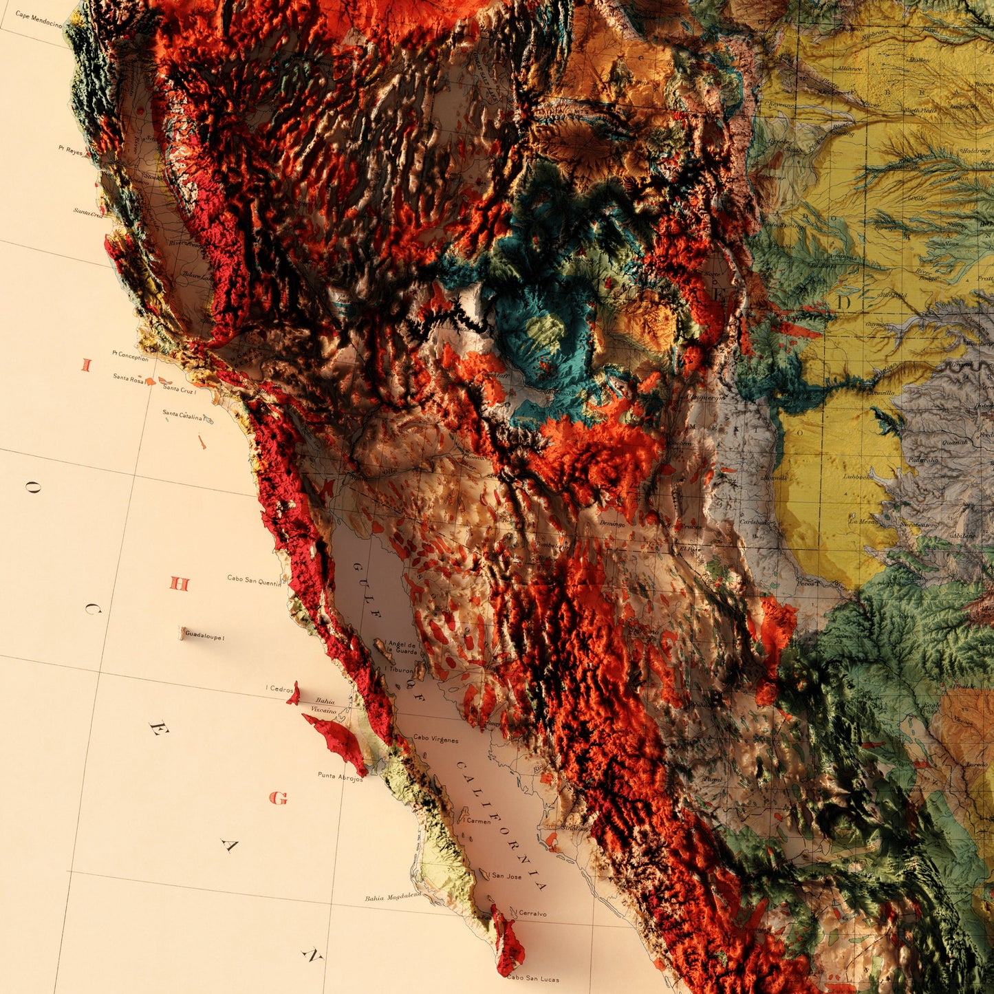 North America Geology - Shaded Relief Map (1911)