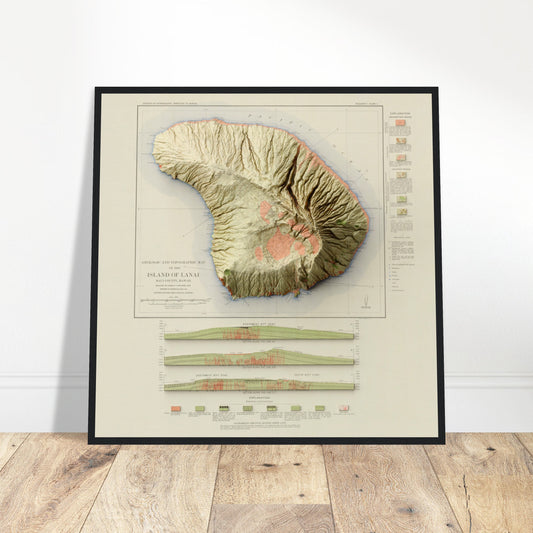 Lanai, Hawaii Geology - Shaded Relief Map (1936)