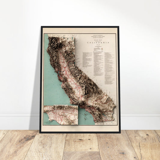 California Road Map - Shaded Relief (1934)