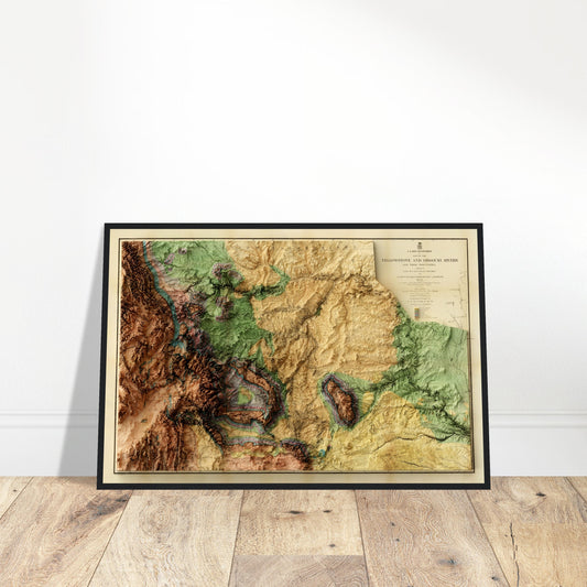 Yellowstone & Missouri Rivers Geology - Shaded Relief Map (1860)