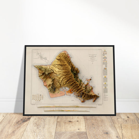 Oahu, Hawaii Geology - Shaded Relief Map (1938)