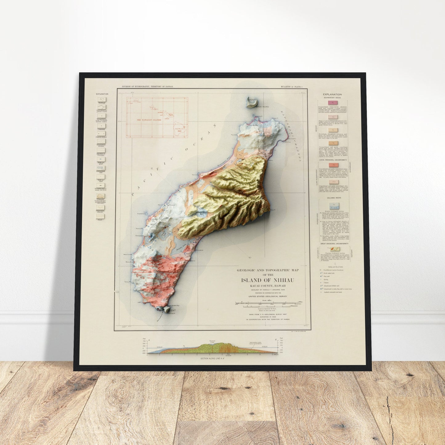 Niihau, Hawaii Geology - Shaded Relief Map (1945)