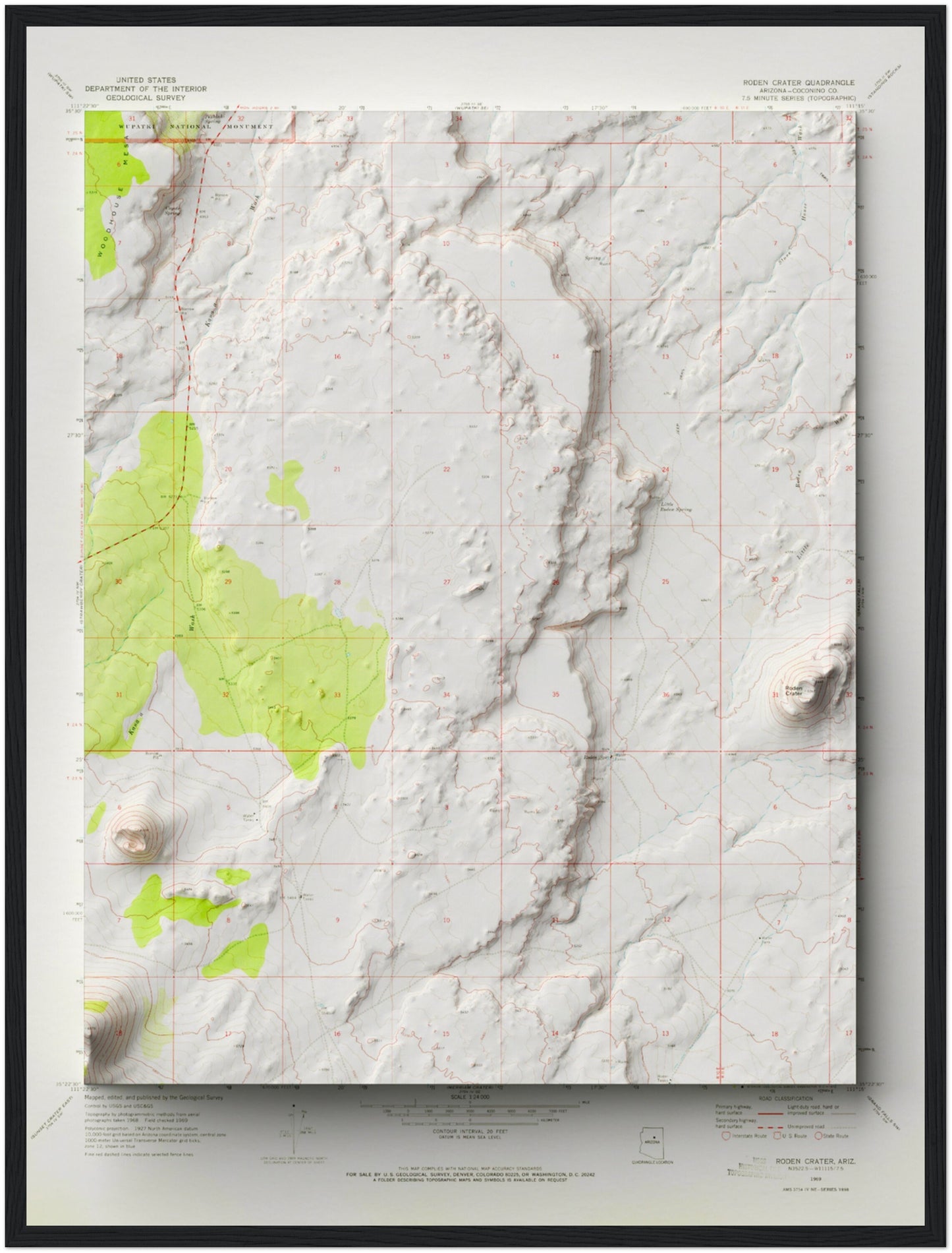 Roden Crater, Arizona - Shaded Relief Map (1969)