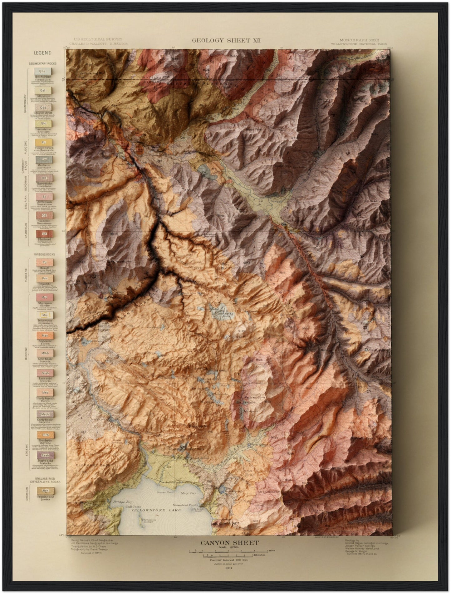 Yellowstone Geology - Shaded Relief Map (1906)