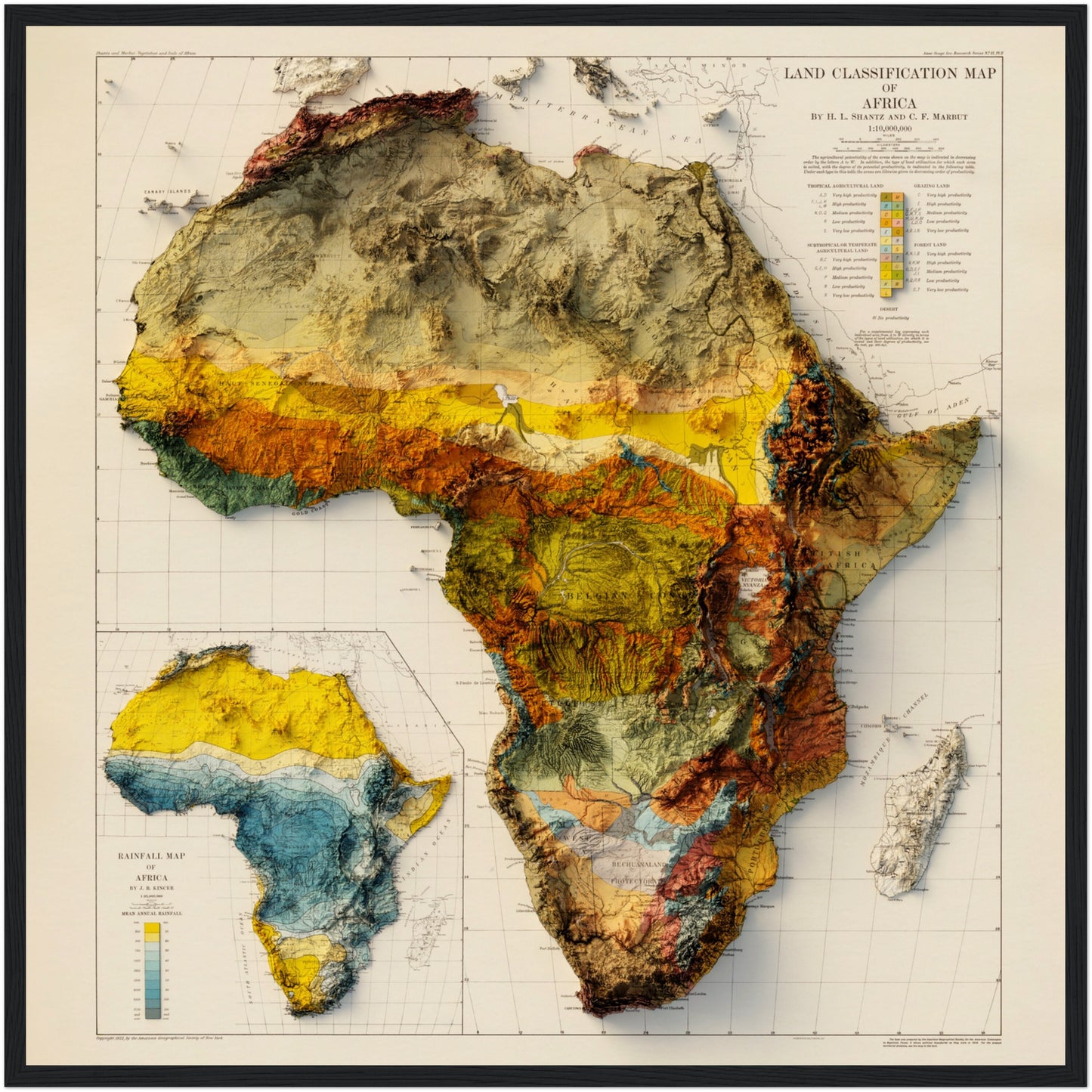 Africa Land Classification - Shaded Relief Map (1923)