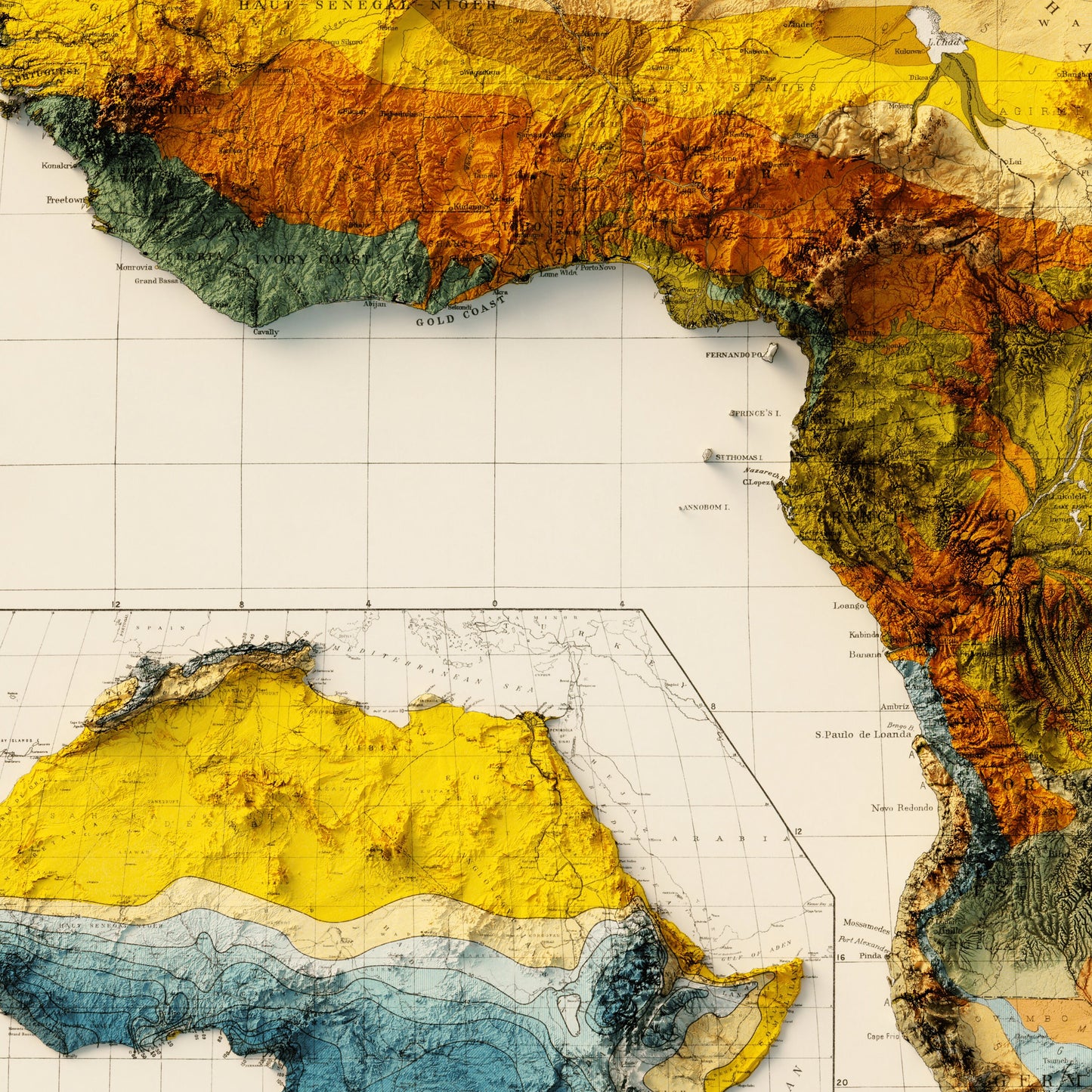 Africa Land Classification - Shaded Relief Map (1923)