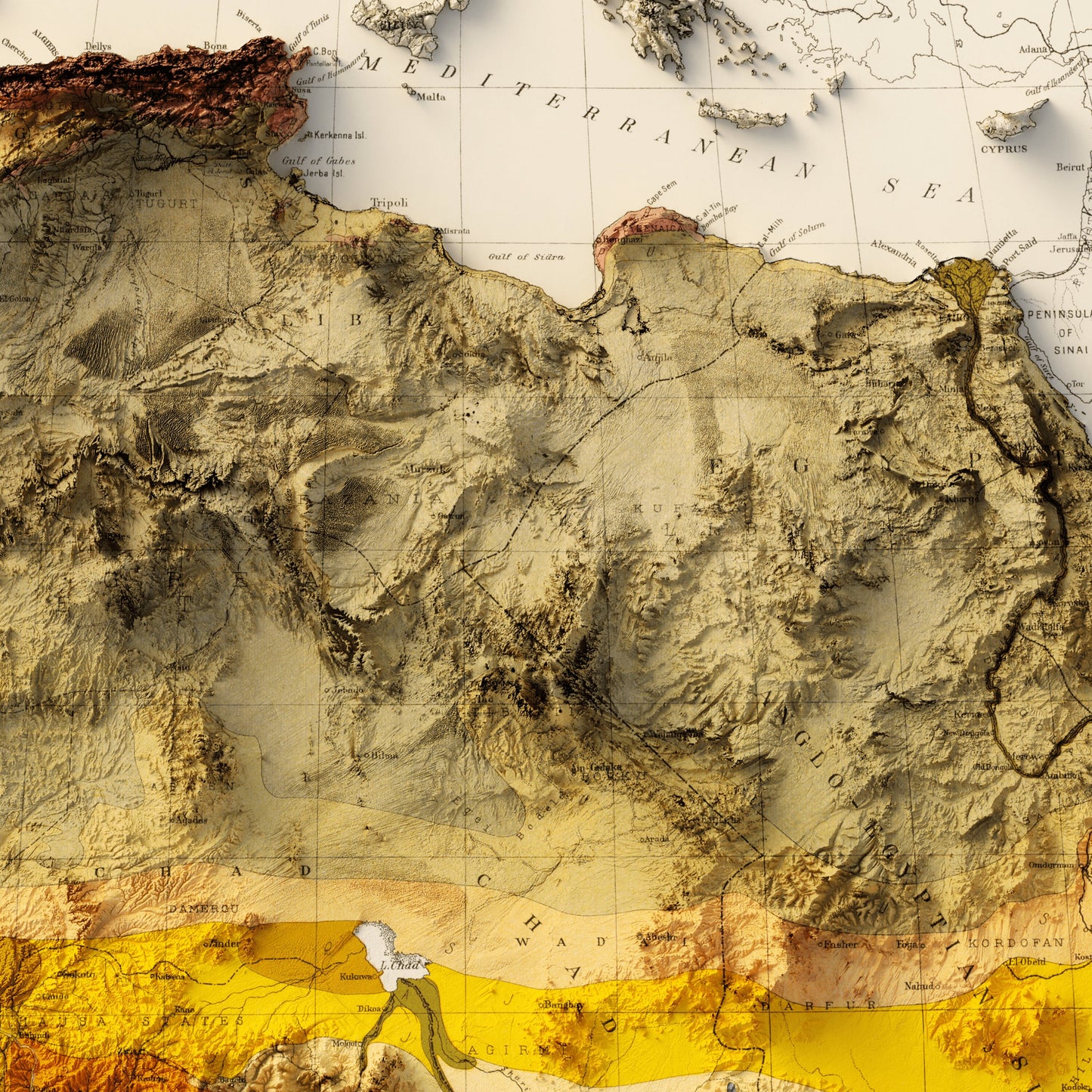 Africa Land Classification - Shaded Relief Map (1923)