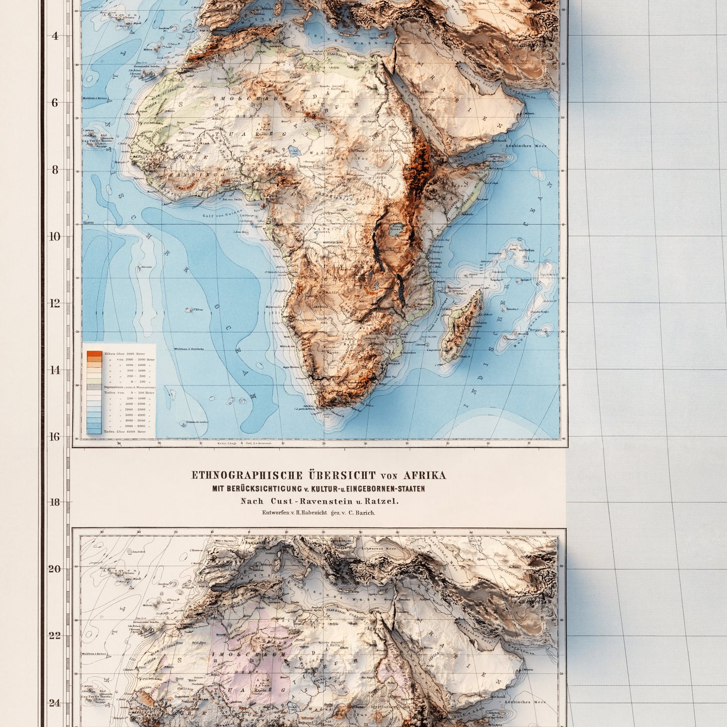 Africa Topography - Shaded Relief Map (1885)