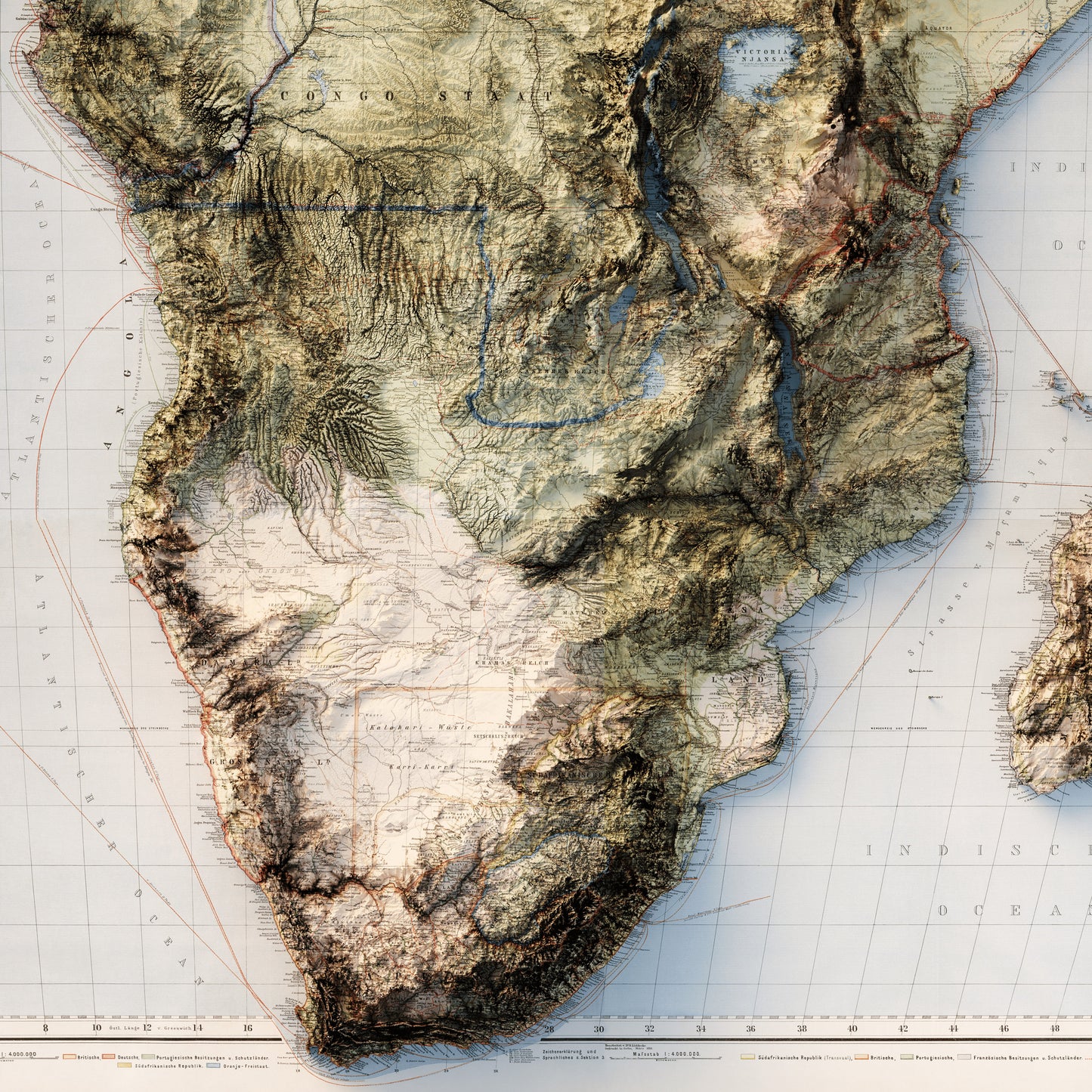 Africa Topography - Shaded Relief Map (1885)