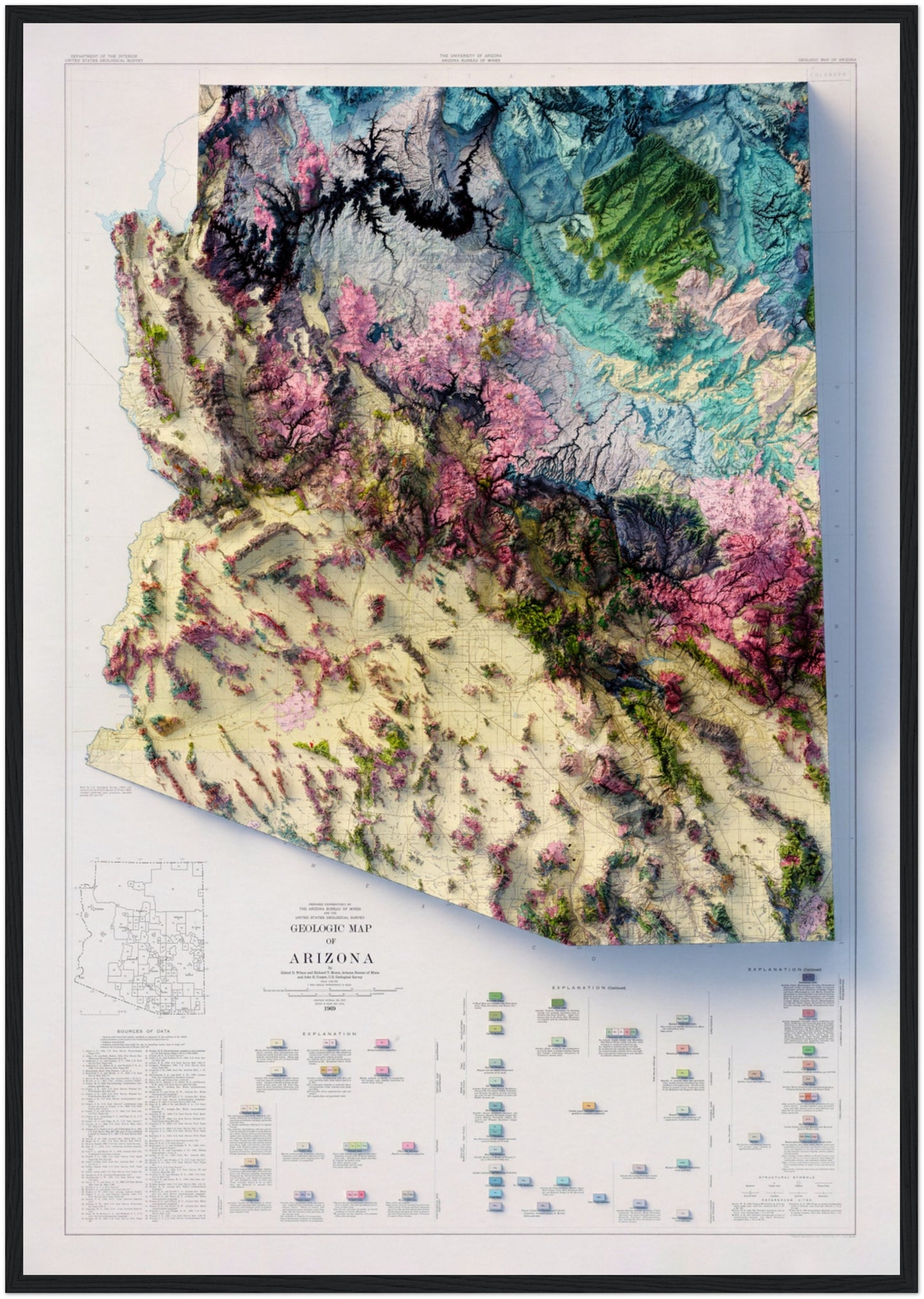 Arizona Geology - Shaded Relief Map (1969)