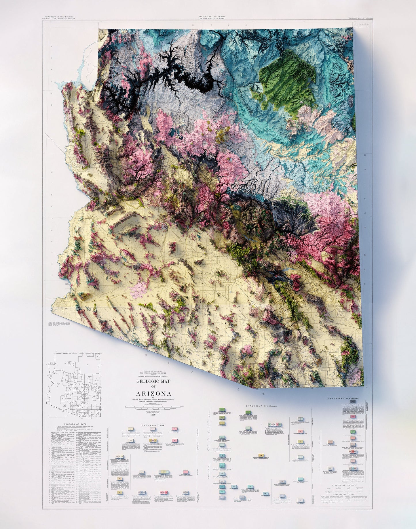 Arizona Geology - Shaded Relief Map (1969)