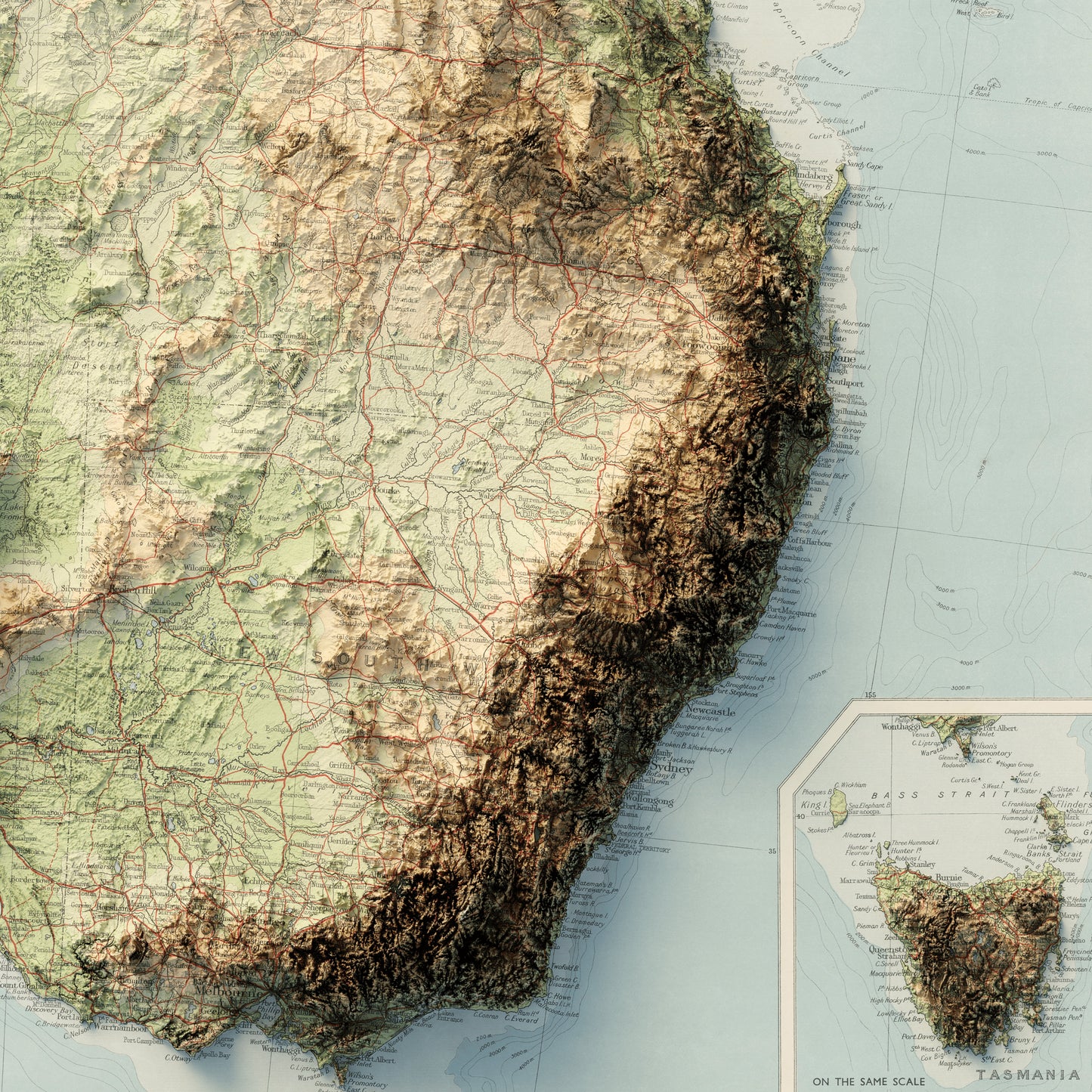 Australia Topography - Shaded Relief Map (1956)