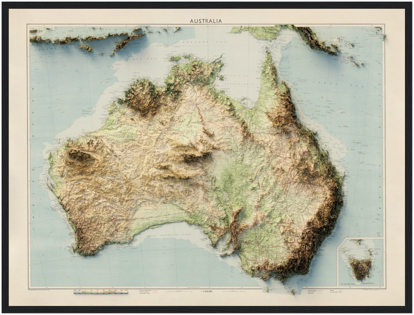 Australia Topography - Shaded Relief Map (1956)