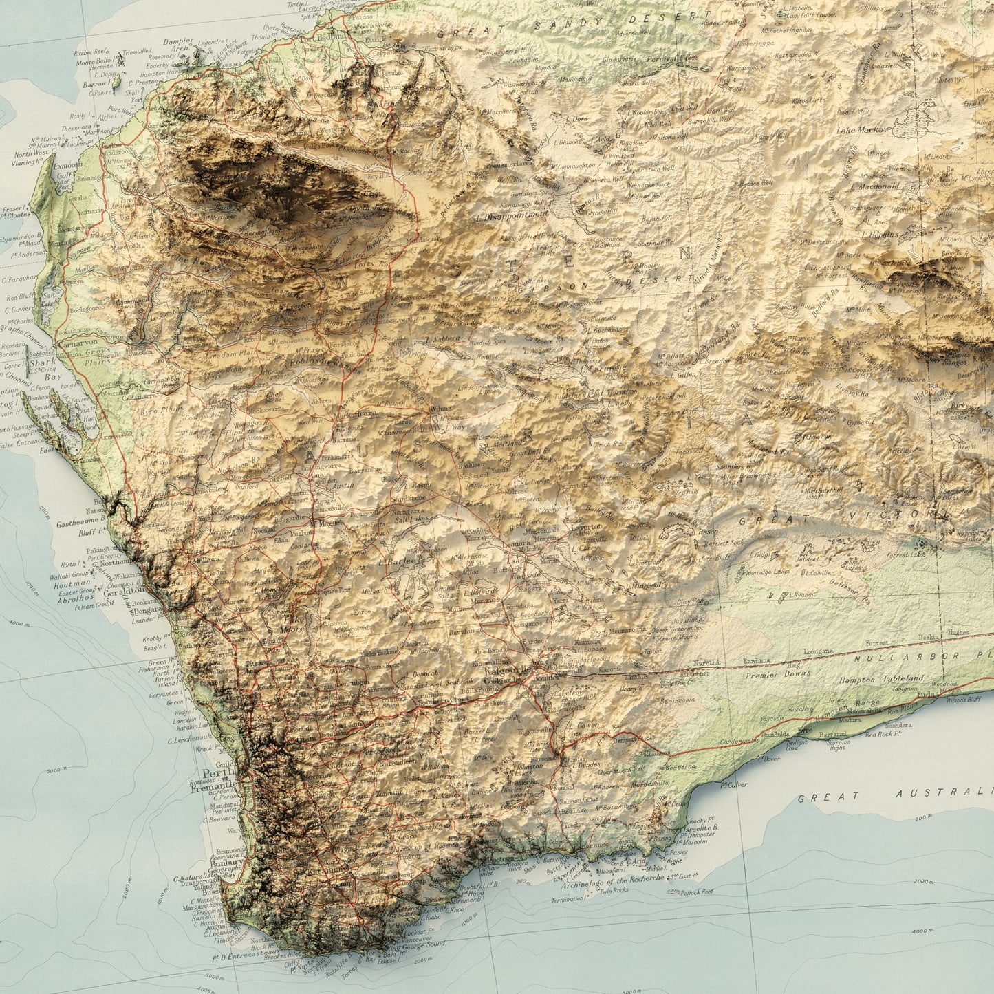 Australia Topography - Shaded Relief Map (1956)