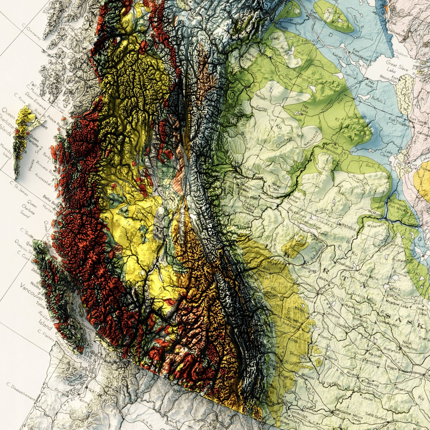 Canada Geology - Shaded Relief Map (1962)