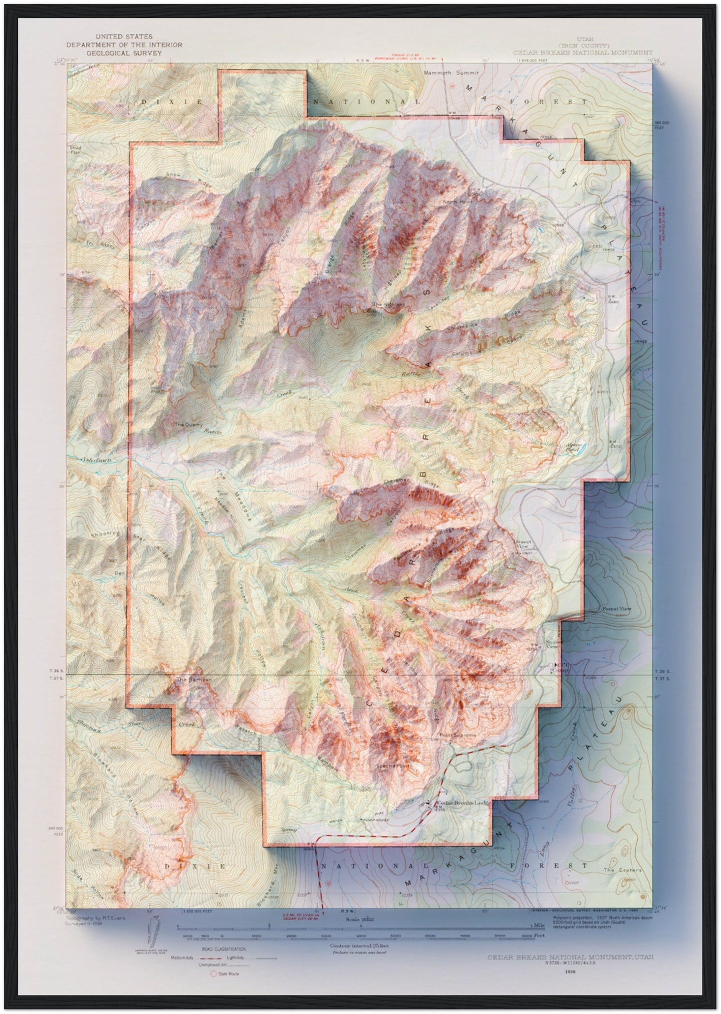 Cedar Breaks National Monument - Shaded Relief Map (1936)