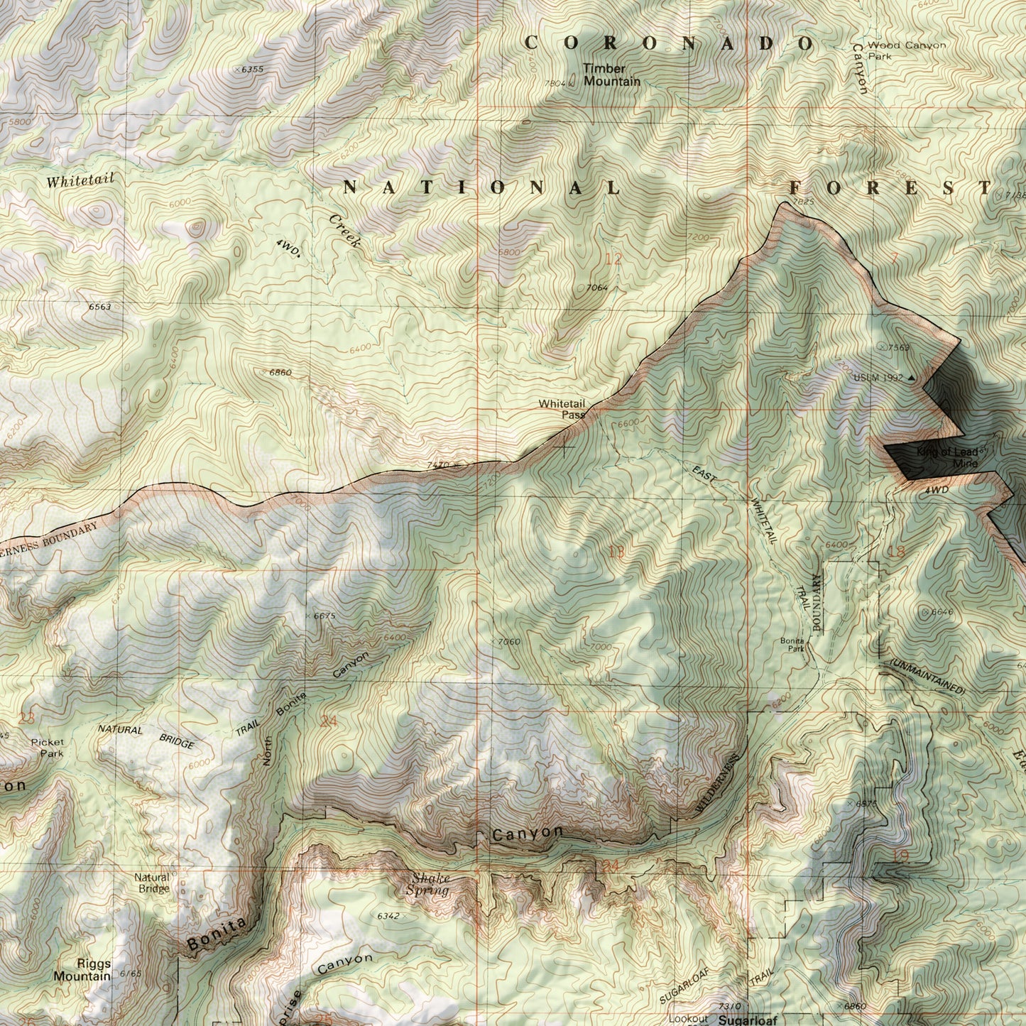 Chiricahua National Monument - Shaded Relief Map (1993)