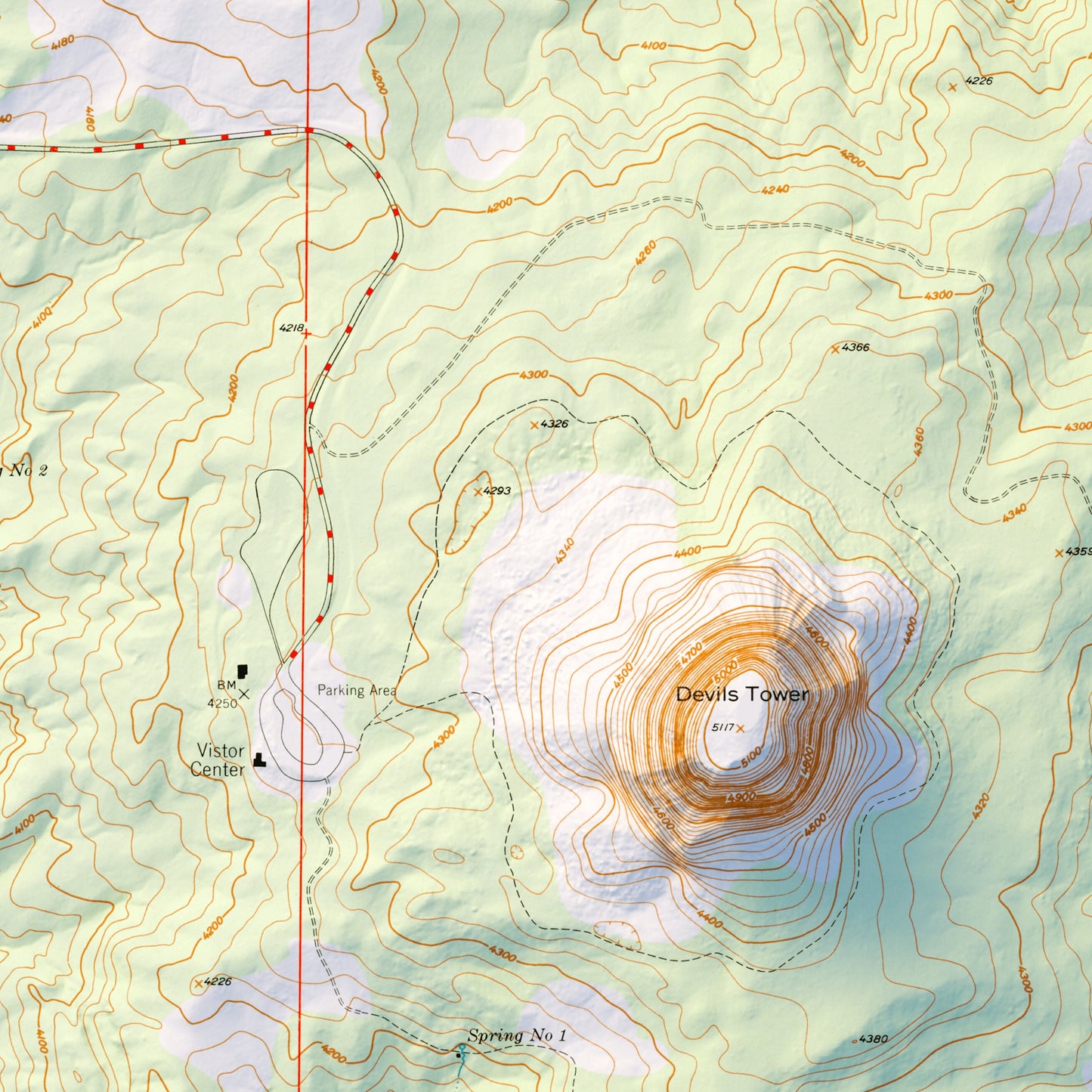 Devils Tower National Monument - Shaded Relief Map (1969)