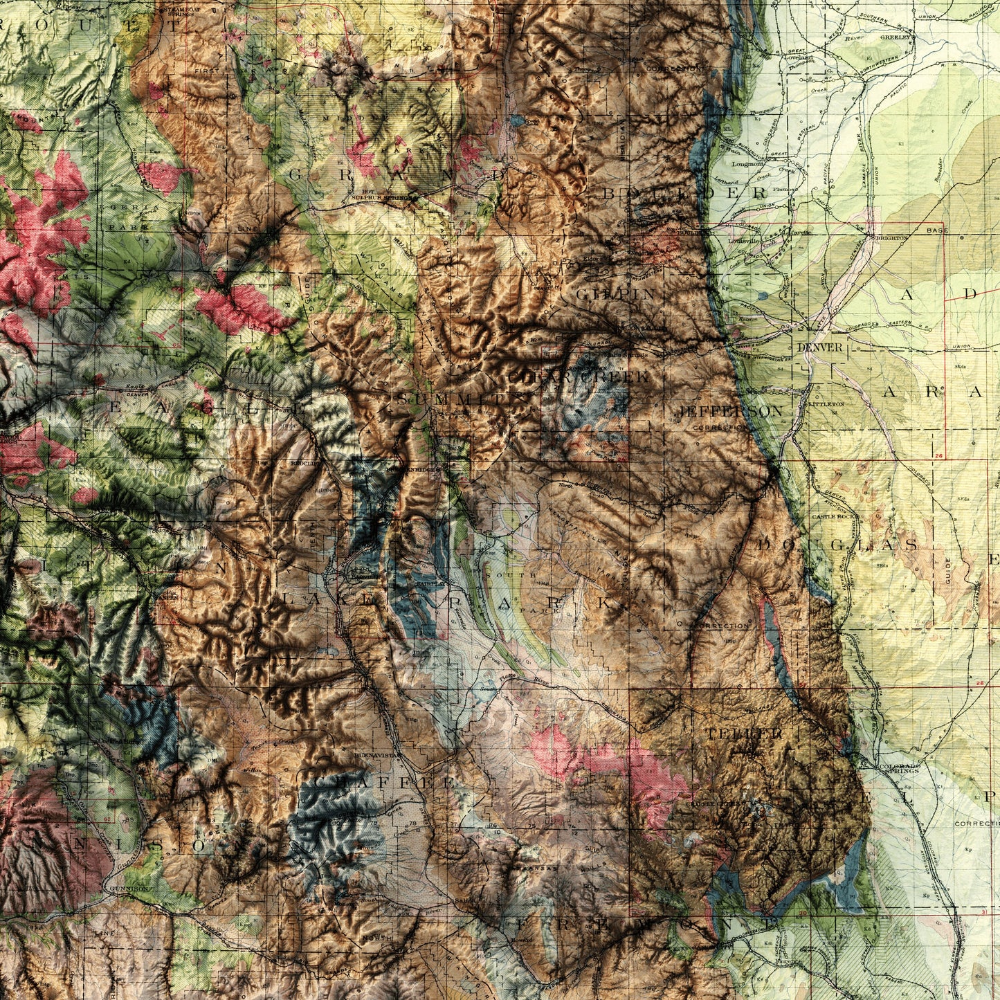 Colorado Geology - Shaded Relief Map (1913)