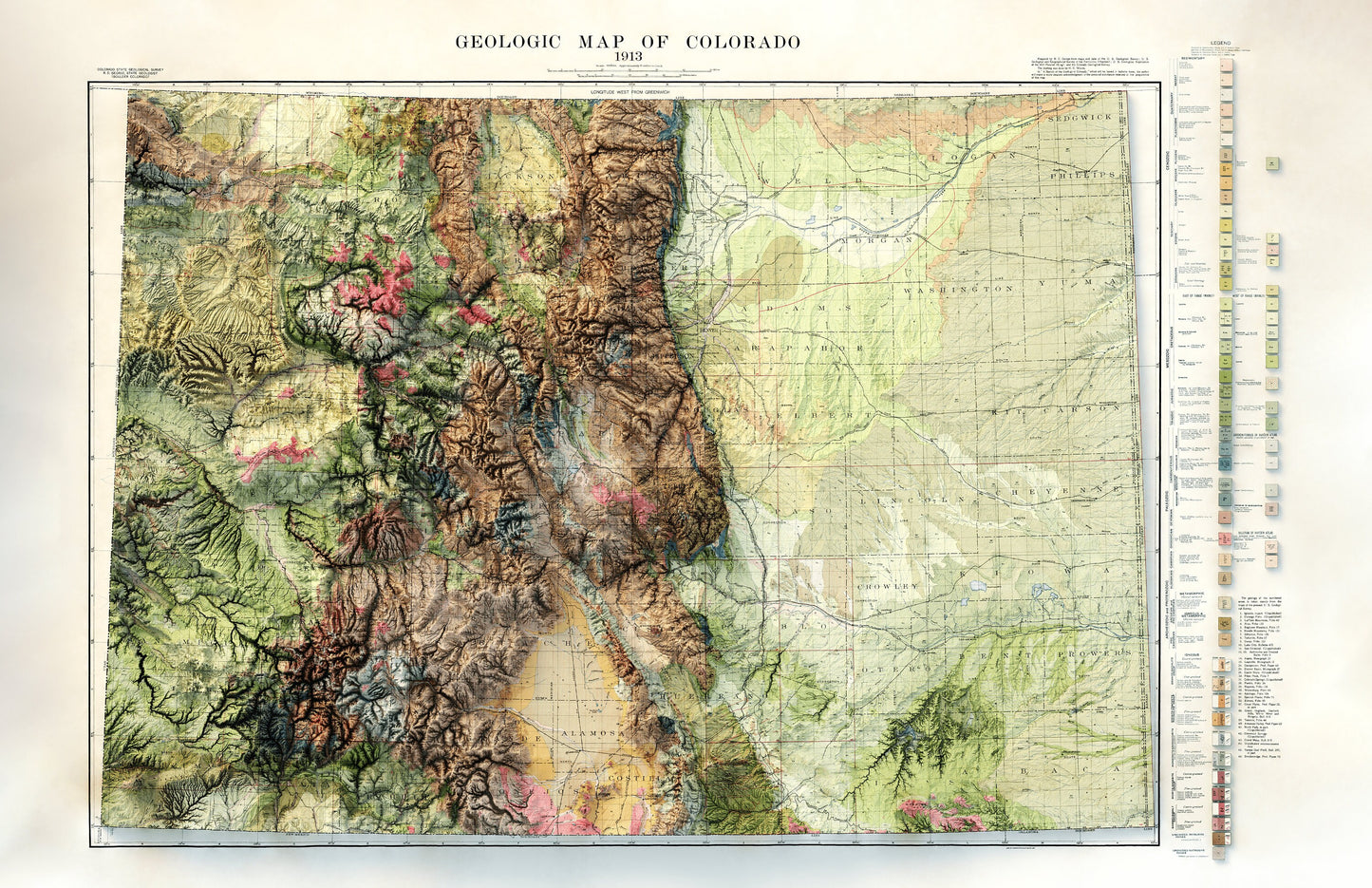 Colorado Geology - Shaded Relief Map (1913)