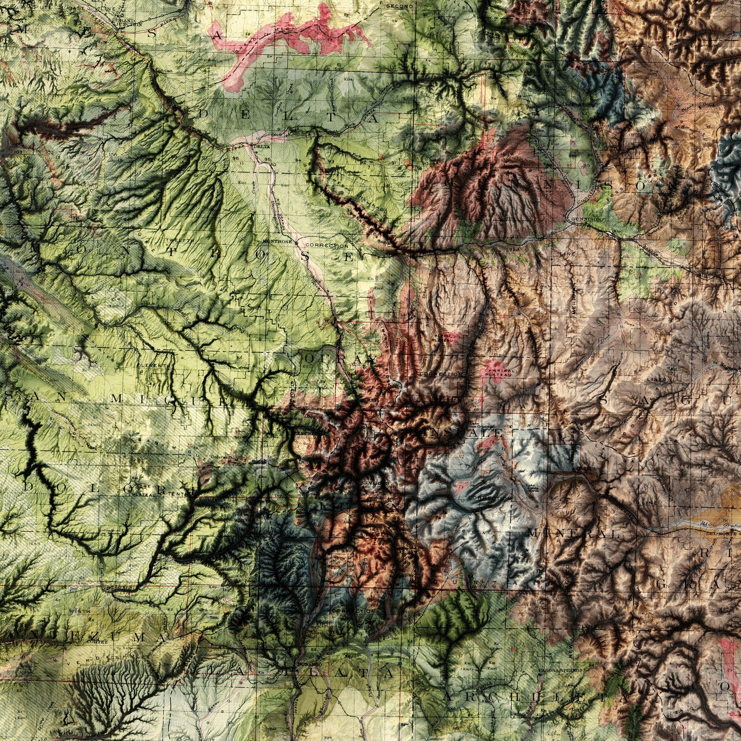 Colorado Geology - Shaded Relief Map (1913)