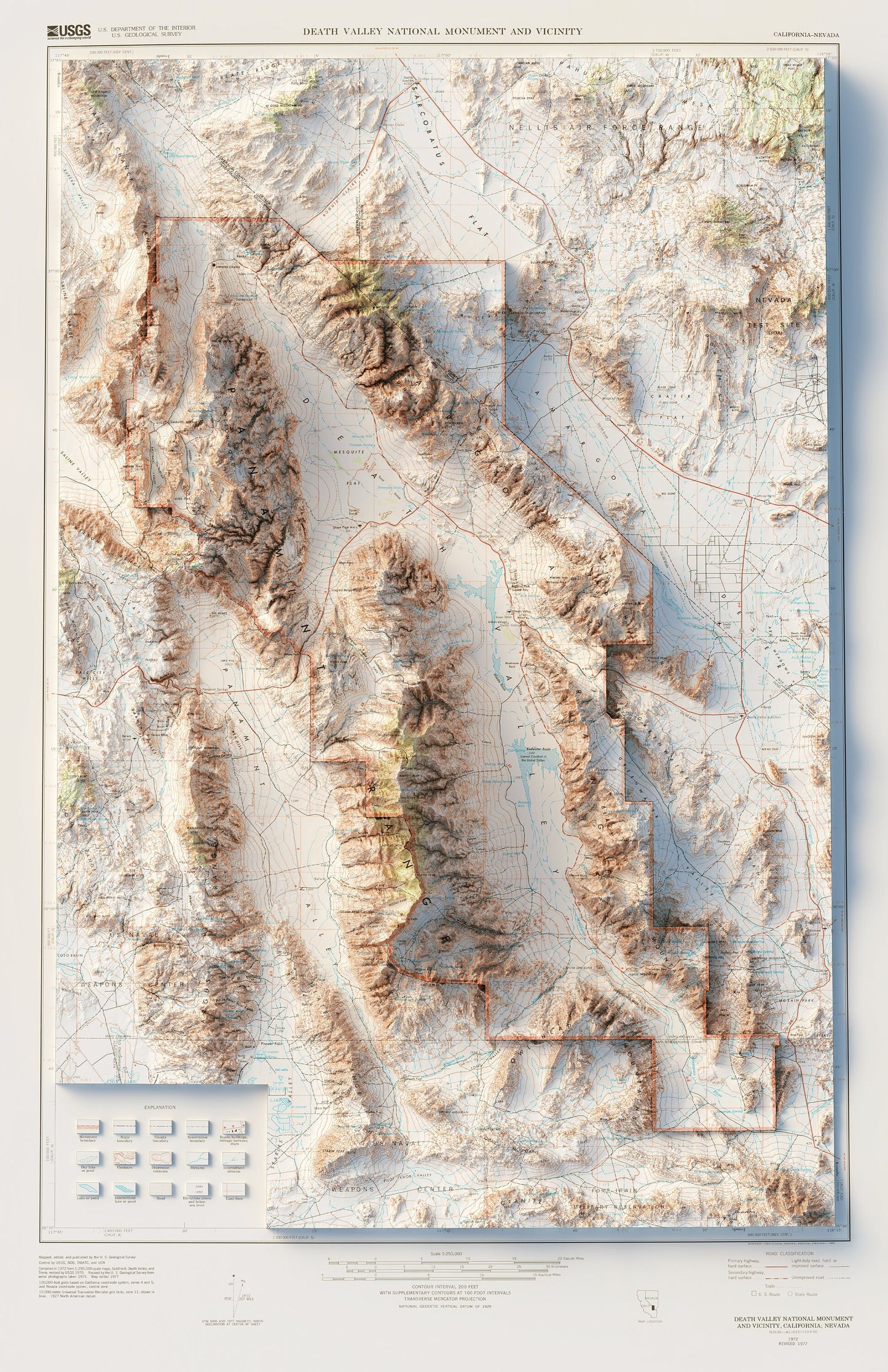 Death Valley National Park - Shaded Relief Map (1977)