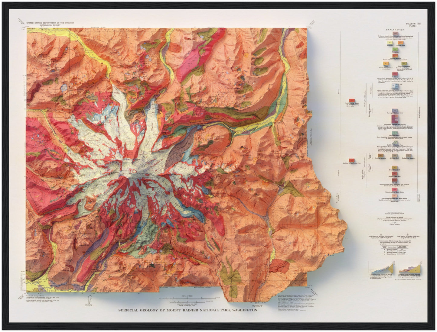 Mount Rainier National Park Geology - Shaded Relief Map (1969)